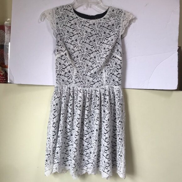 Aritzia Wilfred Talula Belgravia Lace Mini Dress Lined Back Zip Cap Sleeves Crew - Picture 3 of 16